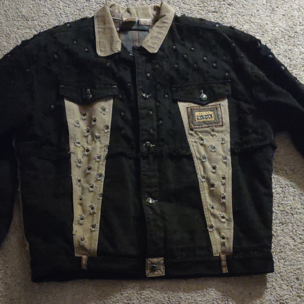 Men's Black and Tan Embroidered Bomber Jacket